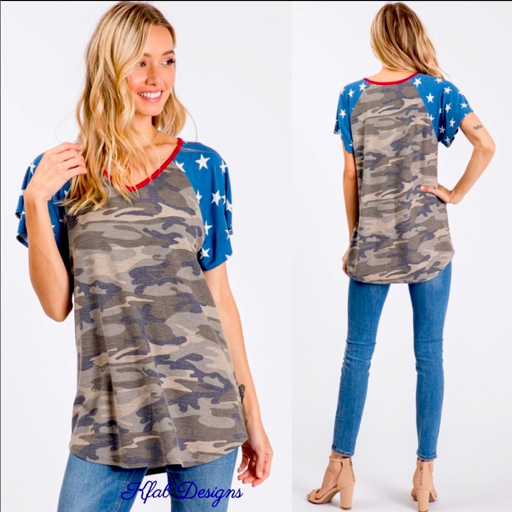 Patriotic🇺🇸Camo+RWB star top in softest fabric